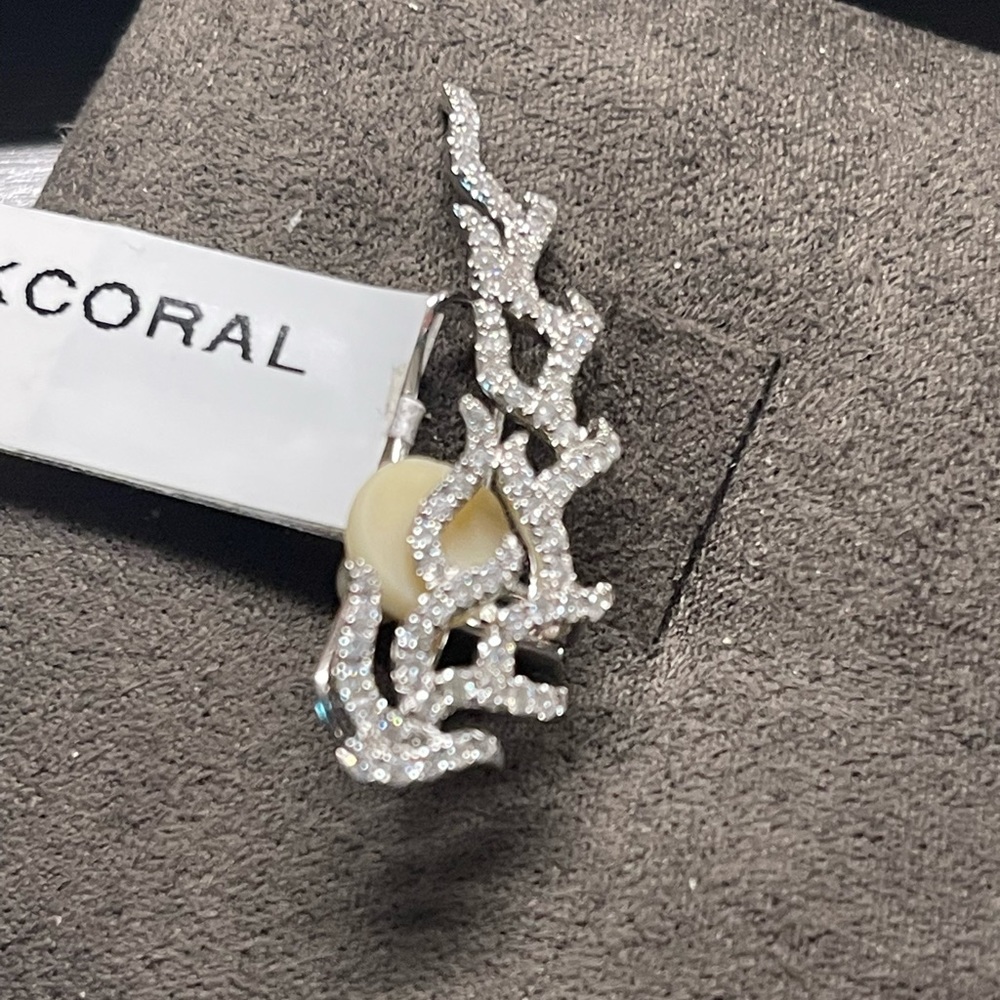 NWT!! Anne Sisteron 18KT White Gold Diamond Coral Ear Climber